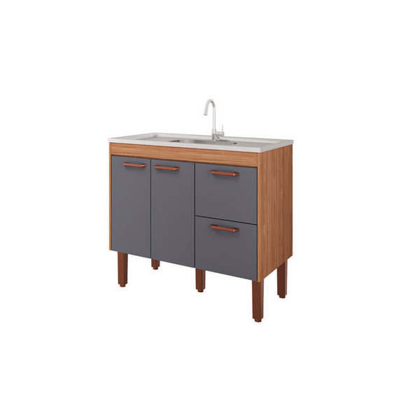 Balcão De Cozinha Slim Freijo/titanium Montado Mdf 94cm Mgm M