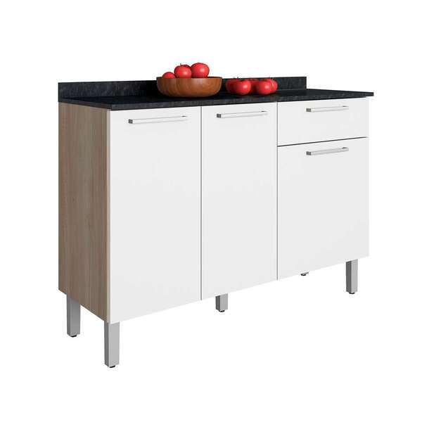 Balcão De Cozinha Star Com Tampo 3 Pt 1 Gv Aveiro E Branco