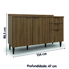 Balcão De Cozinha Triplo Com Tampo 2 Portas 3 Gavetas 1,34m N