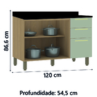 Balcão De Cozinha Triplo Com Tampo 3 Gavetas 2 Portas 1,20m M