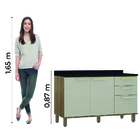 Balcão De Cozinha Triplo Com Tampo 3 Gavetas 2 Portas 1,20m M