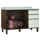 Balcão De Cozinha Triplo Com Tampo 3 Portas 2 Gavetas 1,20m A