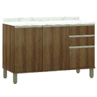 Balcão De Cozinha Triplo Com Tampo 3 Portas 2 Gavetas 1,20m M