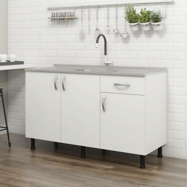 Balcão De Cozinha Viena 120 Cm 3 Portas E 1 Gavetas Branco