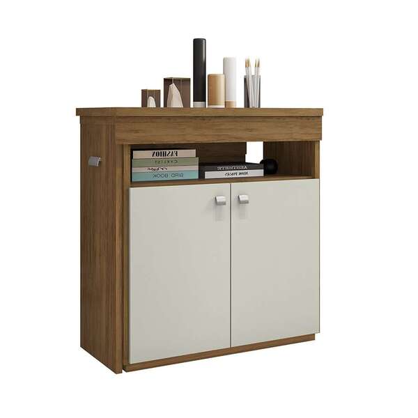 Balcão De Escritório Com Mesa Retrátil Delicato Freijó E Cinz