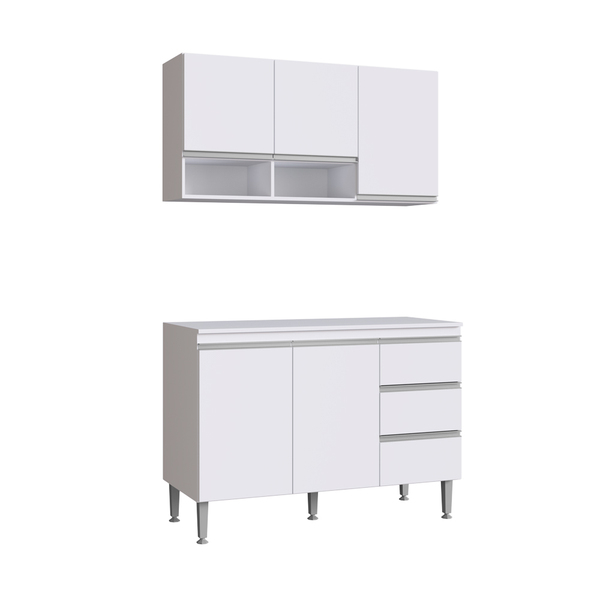 Balcão De Pia 1,20 Com Tampo + Armário Aéreo Athena Branco