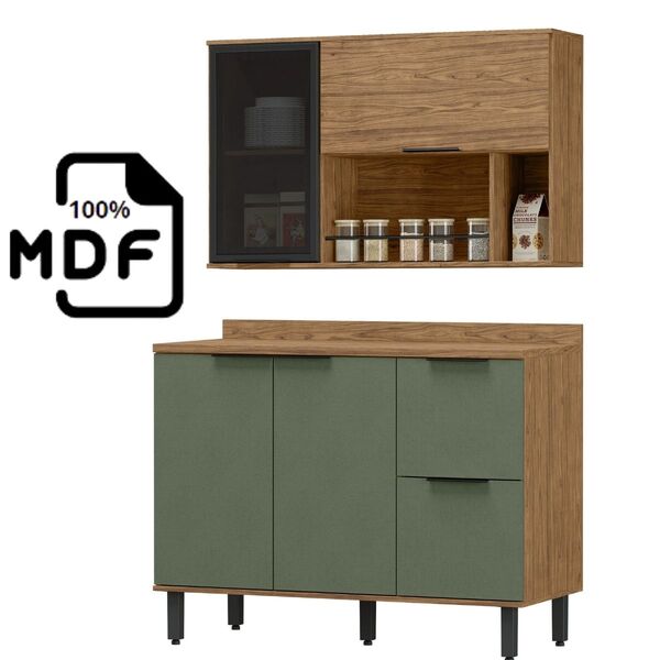 Balcão De Pia 1,20 Com Tampo + Armário Aéreo Em Mdf Lombardia