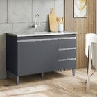 Balcão De Pia 100 Cm Adriana 2 Portas 3 Gavetas Cinza
