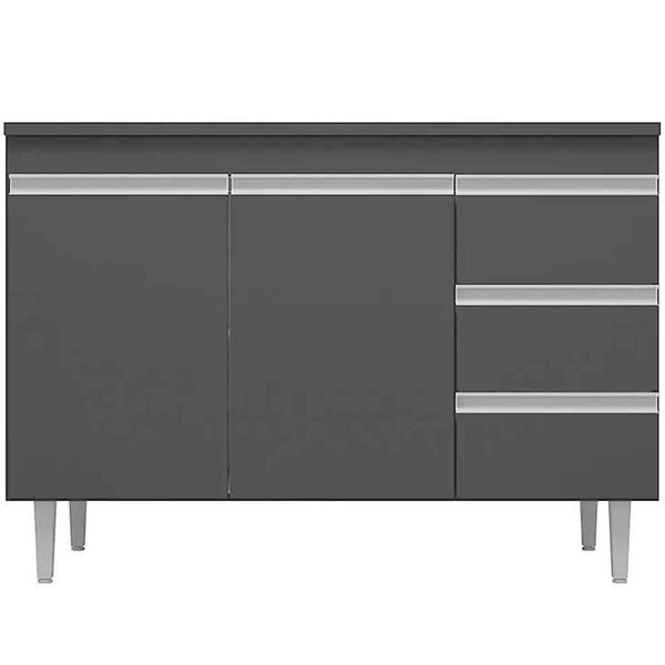 Balcão De Pia 100 Cm Adriana 2 Portas 3 Gavetas Cinza