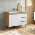 Balcão De Pia 100 Cm Sem Tampo 2 Portas 3 Gavetas Adriana Amê