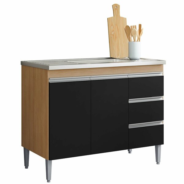 Balcão De Pia 100 Cm Sem Tampo 2 Portas 3 Gavetas Adriana Amê