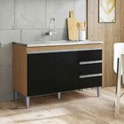 Balcão De Pia 120 Cm Adriana 2 Portas E 3 Gavetas Amêndoa/pre