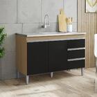 Balcão De Pia 120 Cm Adriana 2 Portas E 3 Gavetas Amêndoa/pre