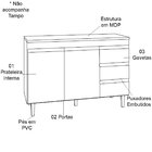 Balcão De Pia 120 Cm Adriana 2 Portas E 3 Gavetas Cinza