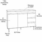 Balcão De Pia 120 Cm Sem Tampo 2 Portas E 3 Gavetas Adriana A