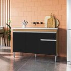 Balcão De Pia 120 Cm Talita 3 Portas 1 Gaveta Amêndoa/preto