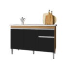 Balcão De Pia 120 Cm Talita 3 Portas 1 Gaveta Amêndoa/preto