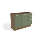 Balcão De Pia 120cm 2 Portas 3 Gavetas Nogueira/verde Oliva