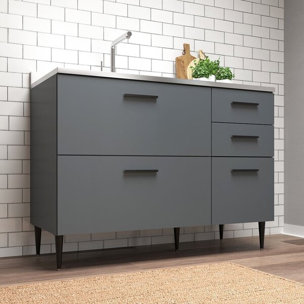 Balcão De Pia 120cm 3 Portas 2 Gavetas Barbara Grafite