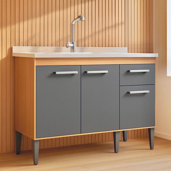 Balcão De Pia 120cm Realeza 3 Portas 1 Gaveta Manchester/graf