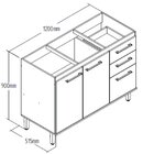 Balcão De Pia 2 Portas E 3 Gavetas 120 Cm Ipê/cristalo