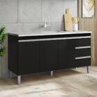 Balcão De Pia 3 Portas Andréia 150 Cm S/tampo Preto 1824