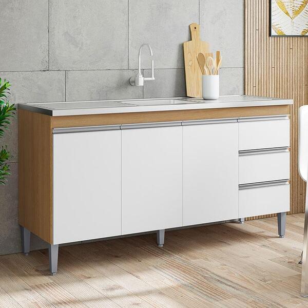 Balcão De Pia Ambiente Andréia 150cm Amêndoa Branco - Ajl