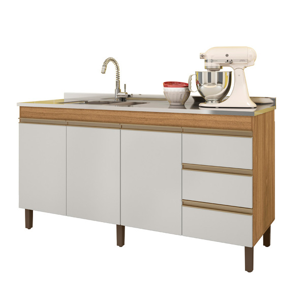 Balcão De Pia Com 3 Portas 3 Gavetas 159cm Sem Tampo Karen Na