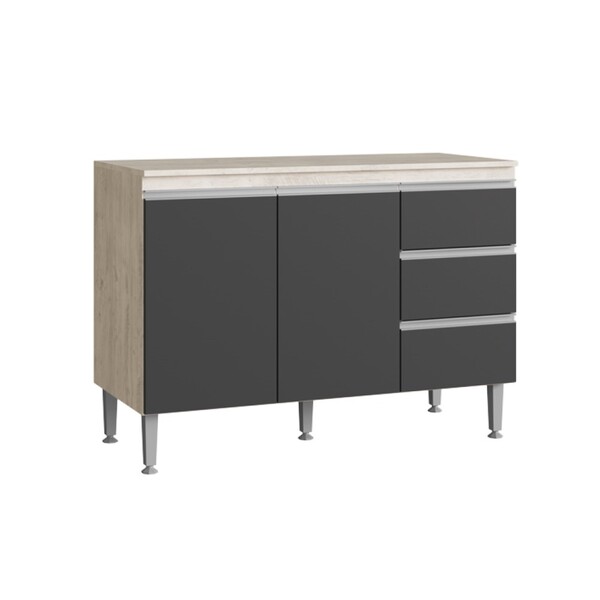 Balcão De Pia Cozinha 120cm Athena 2 Portas 3 Gavetas Mdp 15m