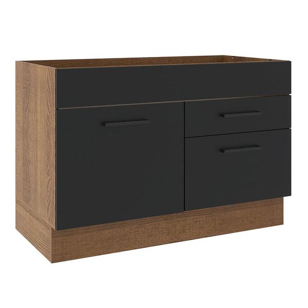 Balcão De Pia Cozinha 1 Porta E 2 Gavetas Rustic/preto Agata