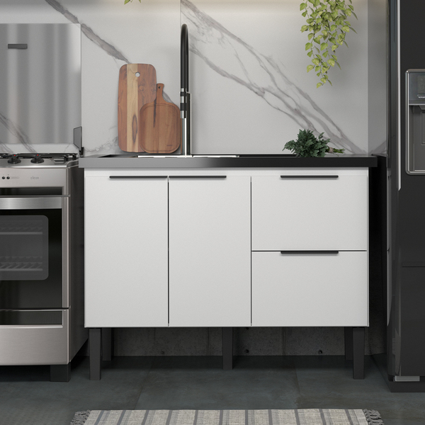 Balcão De Pia De Cozinha 114 Cm 2 Portas 2 Gavetas Sem Tampo
