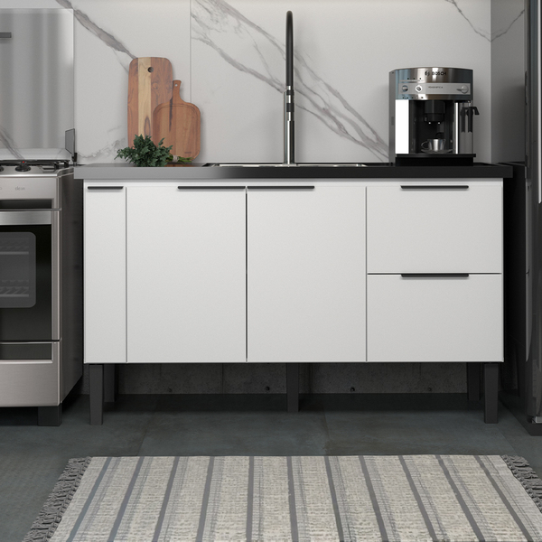 Balcão De Pia De Cozinha 144 Cm 3 Portas 2 Gavetas Sem Tampo