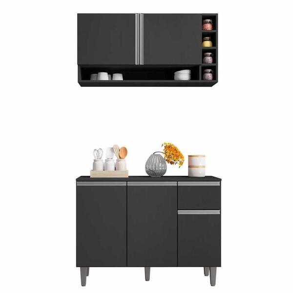 Balcão De Pia E Aéreo Cozinha 105cm Cinza Fosco Sem Tampo