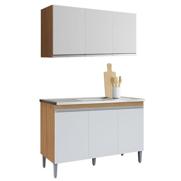 Balcão De Pia Manu 120cm E Armário Aéreo Andréia Amêndoa Bran