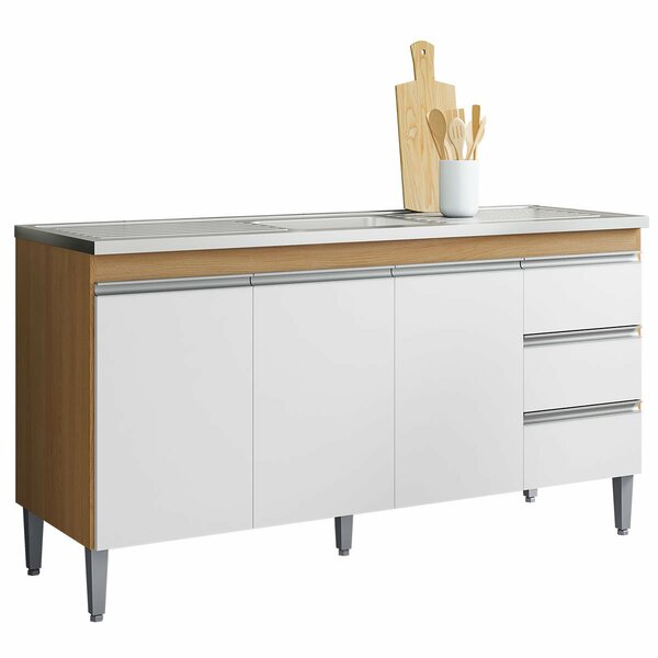 Balcão De Pia Sem Tampo 3 Portas 3 Gavetas 150 Cm Adriana Amê