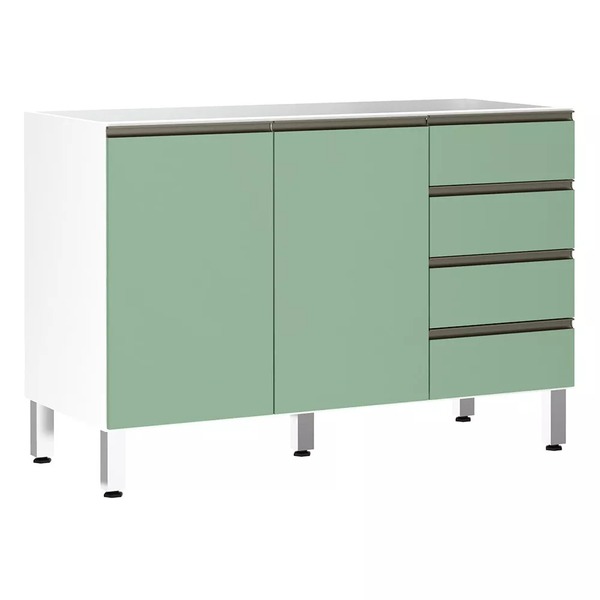 Balcão De Pia Sem Tampo Para Cozinha 120cm 2 Portas 4 Gavetas