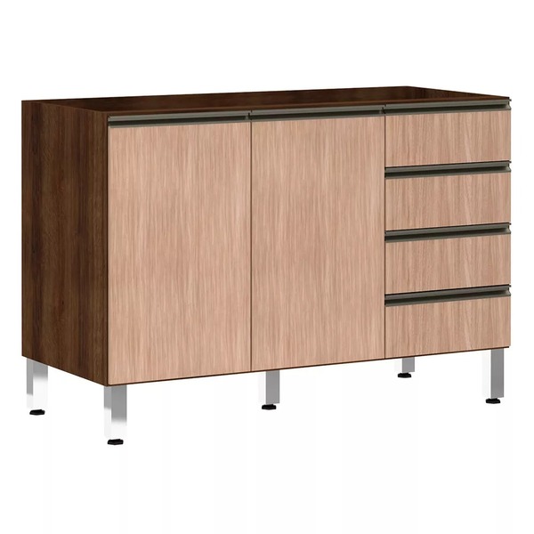 Balcão De Pia Sem Tampo Para Cozinha 120cm 2 Portas 4 Gavetas