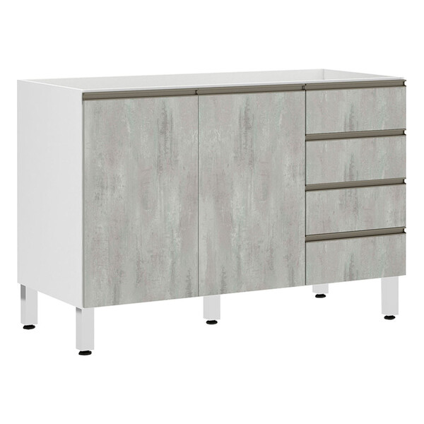 Balcão De Pia Sem Tampo Para Cozinha 120cm 2 Portas 4 Gavetas