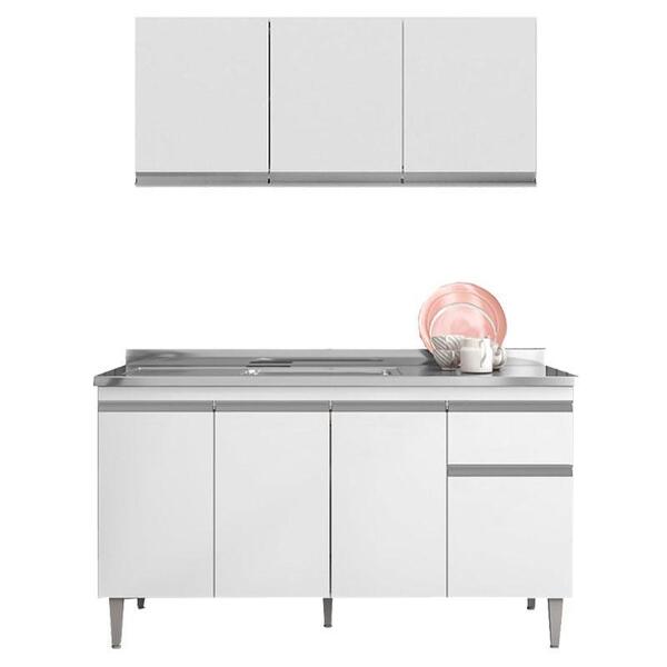 Balcão De Pia Tatiane 145 Cm E Armário Aéreo Andréia 3 Portas