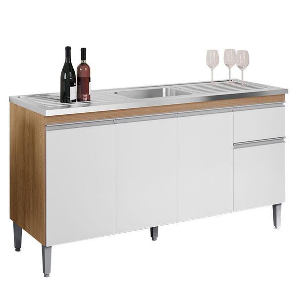 Balcão De Pia Tatiane 145cm Amêndoa Branco - Ajl