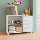 Balcão Em Mdp Com 1 Prateleira 4 Gavetas E 4 Pés Com Rodízio