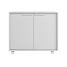 Balcão Em Mdp Com 2 Portas 2 Prateleiras E 4 Pés Com Rodízios