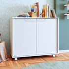 Balcão Em Mdp Com 2 Portas 2 Prateleiras E 4 Pés Com Rodízios