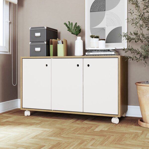 Balcão Escritório 3 Portas 1 Prateleira Em Mdp Lamina Mel/bra