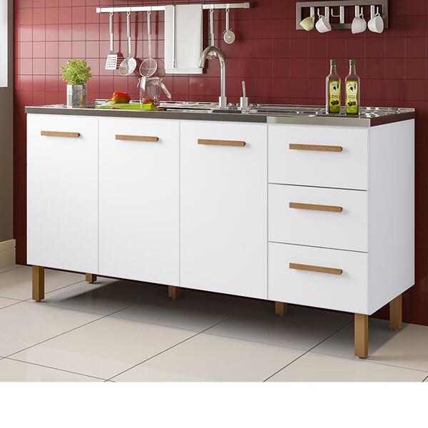 Balcão Fortaleza 3 Gavetas Para Pia 1,60 Mt Branco