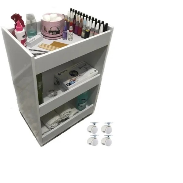 Balcão Fruteira Branco Multiuso De Chão Com Rodinhas