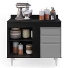 Balcão Gabinete 100cm Com Tampo 2 Portas Luziania Preto/cinza