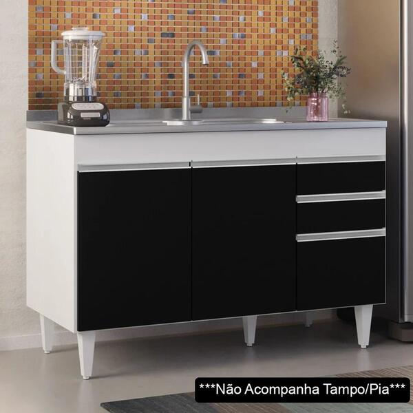 Balcão Gabinete 120cm 3 Portas 2 Gavetas Michigan Branco/pret