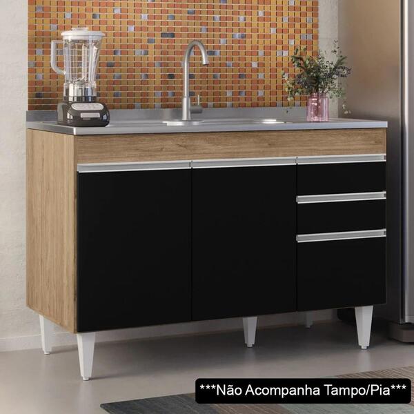 Balcão Gabinete 120cm 3 Portas 2 Gavetas Michigan Castanho/pr