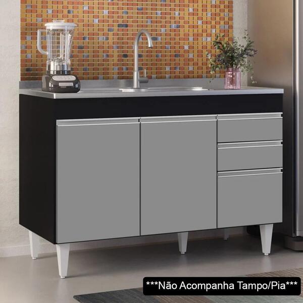 Balcão Gabinete 120cm 3 Portas 2 Gavetas Michigan Preto/cinza